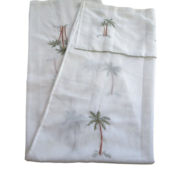 Vintage Semi Sheer Fabric Shower Curtain Valance Embroidered Tropical Palm Trees - Picture 3 of 8
